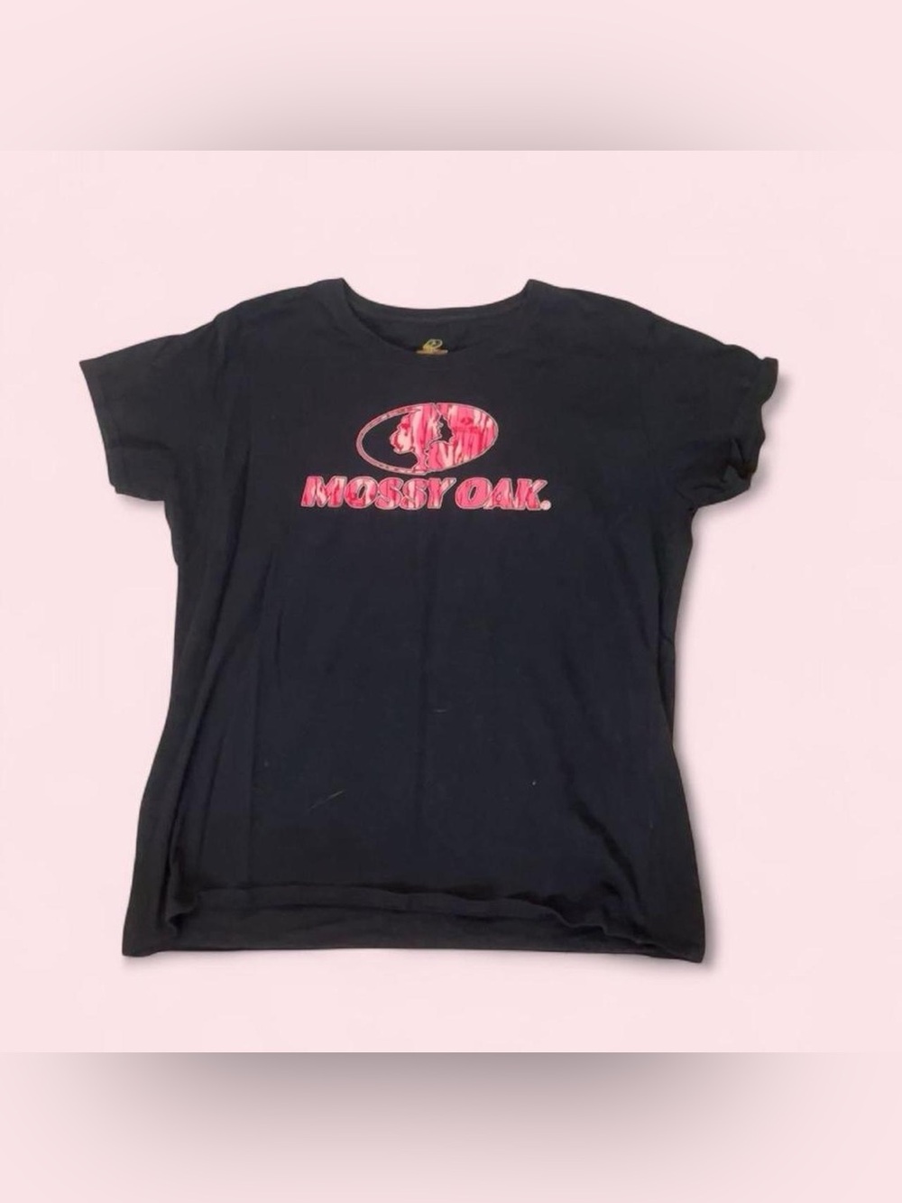 Mossy Oak Black Tee with Pink Camo Logo